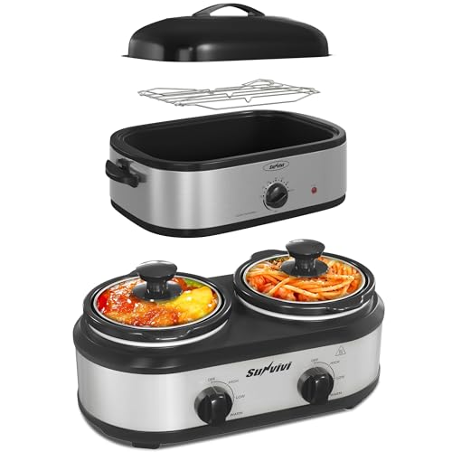 Comparison: Best Roaster Oven 14 Quart 11 Sunvivi 14-Quart Electric Roaster Oven with Self-Basting Lid And Dual Slow Cooker,Turkey Roaster Oven with Rack,Buffet Server and Food Warmer