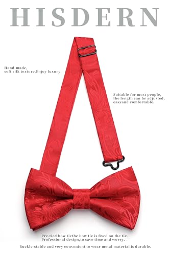 Image of HISDERN Bow Ties for Men Pretied Bow Tie Set Paisley Classic Bowties and Pocket Square Cufflinks Set for Wedding Party