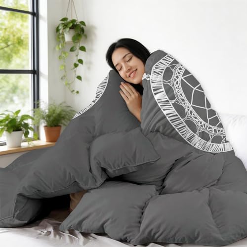 Edredón de plumas geométrico gris de alta densidad lavable para cama individual 6