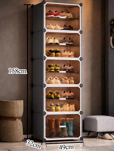 Image of Zemic Plastic Shoe Rack for Home | ππ ππ‘ππ₯π DIY Shoe Rack with Door πππ π§πππ¬ for Home Storage Plastic Box Organizer | Metal Door Frame, Chappal Slipper Sandals StandγGreyγ