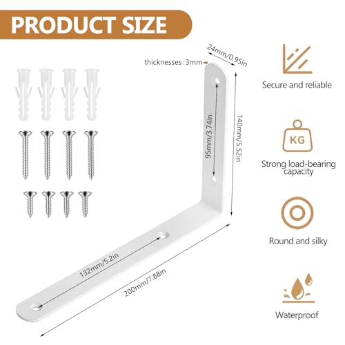 4 Pcs White Shelf Brackets , Wall Mounted,90 Degree L Shelf Support Bracket - Image 2