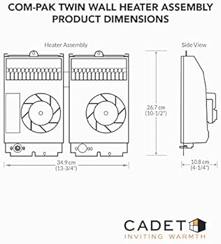 Cadet Com-Pak Twin Electric Wall Heater Assembly Only Without Thermostat  (Model: CST302, Part: 67528), 240/208 Volt, 3000/2250 Watt