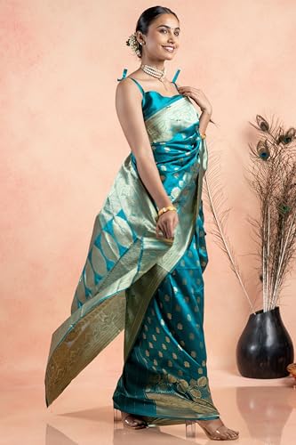 Image of Subham Women Saree Chandrakor Paithani Silk Cotton | Soft Daily Wear Golden Zari Sari with Unstitched Blouse