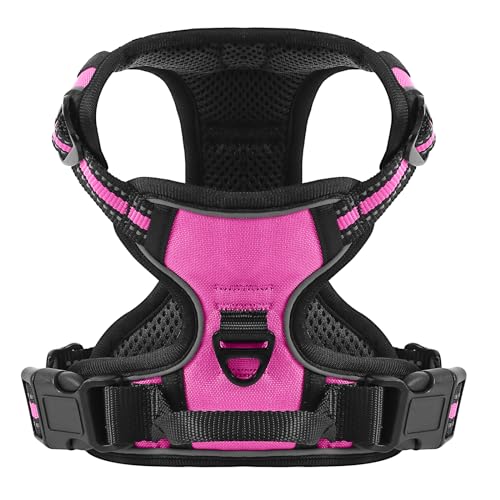 Belababy Dog Harness Small Medium Large No Pull, Adjustable Reflective Front Clip Dog Harness with Easy Control Handle, 2 Metal Rings for Training or Walking, Rose S