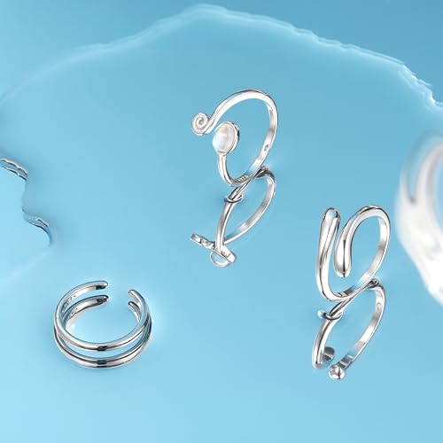 MILACOLATO 3pcs Toe Rings Set Solid 925 Sterling Silver Open Band Rings Comfort-Fit Adjustable Toe Rings for Women Turquoise Moonstone Summer Barefoot Jewelry3
