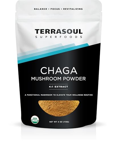 Terrasoul Superfoods Organic Chaga Extract Powder 4oz | Adaptogenic Superfood USDA Certified Organic Gluten-Free Vegan