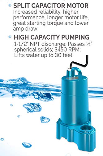 Barnes 112875 Model Sp50X Submersible Cast Iron Sump Pump - 1/2 Hp, 3,960 Gph, 20-Foot Cord, No Float Switch, 9-Inch X 9-Inch Frame, For Residential Use #TOP4