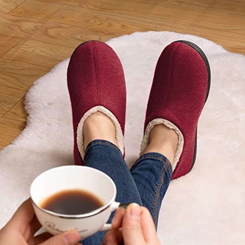 ULTRAIDEAS Women's Indoor Loafer House Slippers with Memory Foam, Ladies Warm Closed Back House Shoes with Non-Slip Outdoor Rubber Sole(Red,size 11)