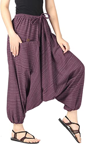 Image of Whitewhale Mens Women Cotton Stripe Aladdin Loose Baggy Boho Hippie Harem Pants
