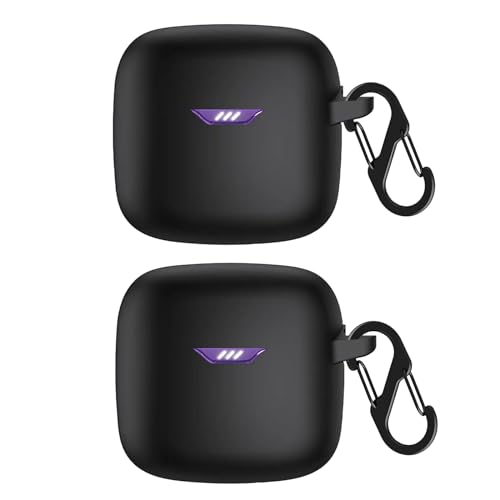 VAEKNVG 2-Pack Silicone Case for JBL Tune Flex, Shockproof Protective Earbuds Cover with Carabiner Accessories (Black+Black)