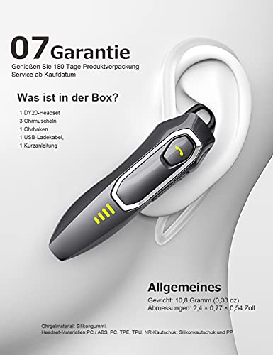 Bluetooth headset mobiele telefoon V5.0, onderdrukking van HD-spraakgeluiden, 30 Hrs Talking en 15 dagen stand-by… - Afbeelding 7