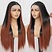 CLIONE Ombre Lace Front Wigs 24 Inch Long Straight Hair Wig For Black Women 2/30 Brown Ombre Highlight Straight Wigs Pre Plucked Synthetic HD Lace Front Wigs Wear and Go Glueless Wig for Beginners