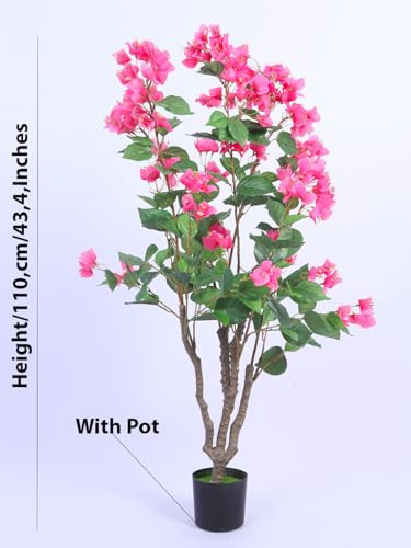 Image of ARICK DECOR 3.6Ft Artificial Bougainvillea Flowers Tree in Pot, 3.6ft Realistic Faux Pink Silk Flower Plant, Peacock Shaped Decor for Home, Office & Balcony