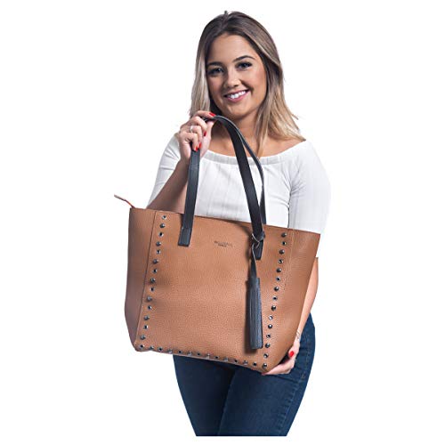 Kit Bolsa Sacola Grande Feminina + carteira com porta cartões Willibags (Caramelo)