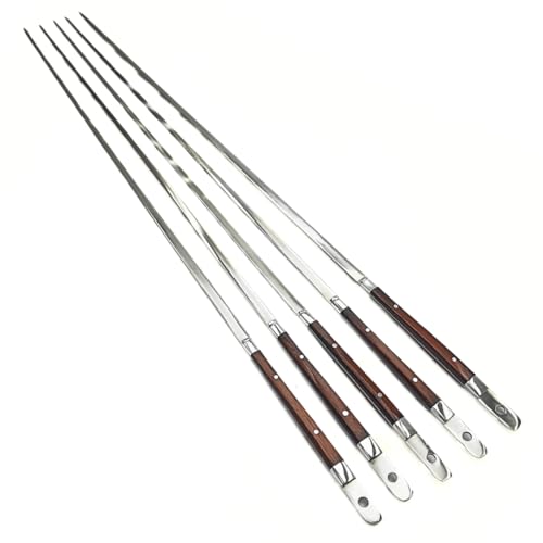 Stainless Steel Reusable BBQ Skewers, 5 Pack, for Paneer Tikka, Meat, Kabab, Shrimp, Chicken, Vegetables Handmade by Aranyik Village Thailand