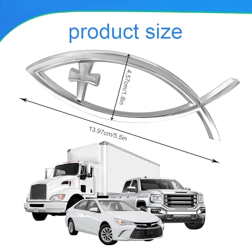 Image of Christian Cross Fish Auto Emblem, Jesus Fish Car Emblem, Weatherproof Christian Symbol Ichthus Cross Decal, Chrome Sliver Badge Bumper Stickers Car Accessories Fit for Most Vehicles (Silver)