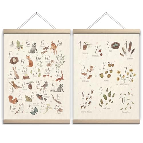 Image of Woodland Alphabet Poster Nursery Kid Wall Art Woodland Wall Decor for Toddlers, Retro Numbers Animal Alphabet Chart Wall Decor for Playroom Nursery Classroom Hanging, ABC Posters Classroom Woodland Animals Decor 12x16