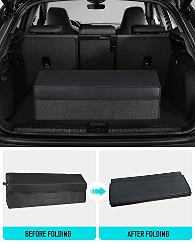 Fyzeoty Car Organizers for Trunk for Suv Sedan, Leather Storage Box,Extra Large,Magnetic Lid,Collapsible and Adjustable, S004, Black - Thumbnail 7