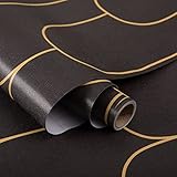 Black Peel and Stick Wallpaper Geometric Stripe Contact Paper 17.3”×118.1” Black and Gold Removable