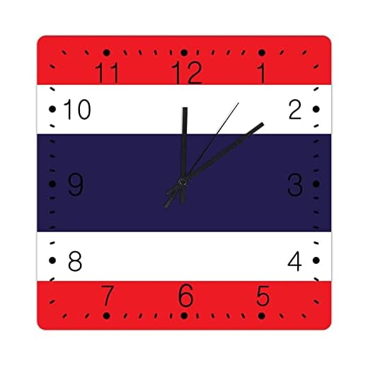 Thailand träklocka Thailand flagga retro bondgård trä väggklockor nationell flagga country souvenirklockor tickar inte batteridriven fyrkantig klocka för vardagsrum sovrum 30 cm