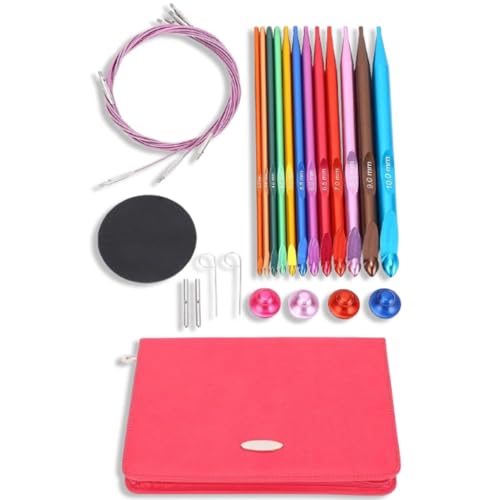 Juego de 12 ganchos de crochet tunecinos intercambiables de aluminio con estuche de PU