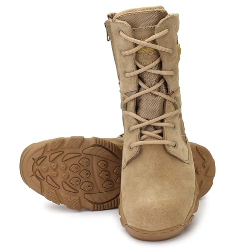 Image of Mikaasa 8.0 Side Zip Military and Tactical Boots - 8 Inches Combat Boots, Lightweight Comfortable Shoes, Durable and Breathable Desert, Motorbike Boot