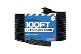 Iron Forge Cable 3 Outlet Power Strip Outdoor Extension Cord 100 ft, 16/3 Heavy Duty Black Extension Cord with Multiple Outlets 3 Prong