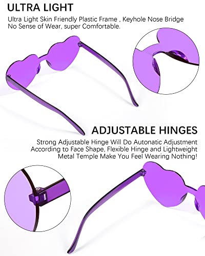 Weewooday 30 Pairs Heart Shaped Rimless Sunglasses Transparent Heart Glasses Candy Color Frameless Sunglasses Tinted Trendy Eyewear Party Favors3