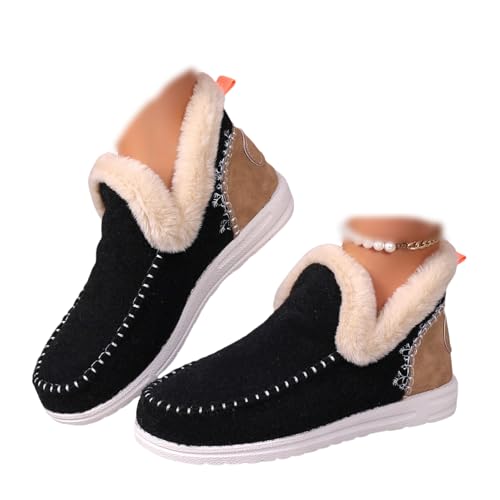 Booties For Women 2024 Winter Snow Boots Slip on Fur Lined Cold Weather Warm Ankle Booties Comfortable Loafers Shoes