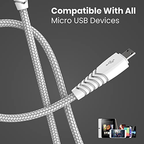 Image of Portronics Konnect B Micro USB Cables For Fast Charging & Data Sync 3.0 Amp with PVC Heads I Nylon Braided I 1 mtr(White)