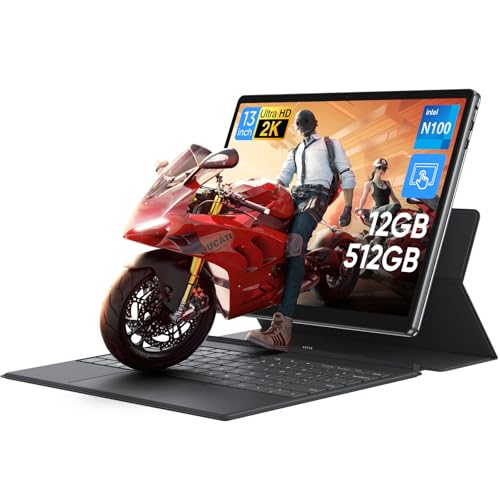MARGOLAI 2-in-1 Laptop/Tablet Computer with Keyboard, 13' 2K (2160x1440) IPS Touchscreen, 12GB RAM 512GB NVMe SSD, N100 Quad-Core Processor, 2.4/5G WiFi/BT5.0, Full-Featured USB-C