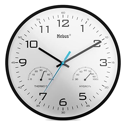 Mebus Moderne Quarz-Wanduhr mit Temperaturanzeige und Luftfeuchtigkeit Cover