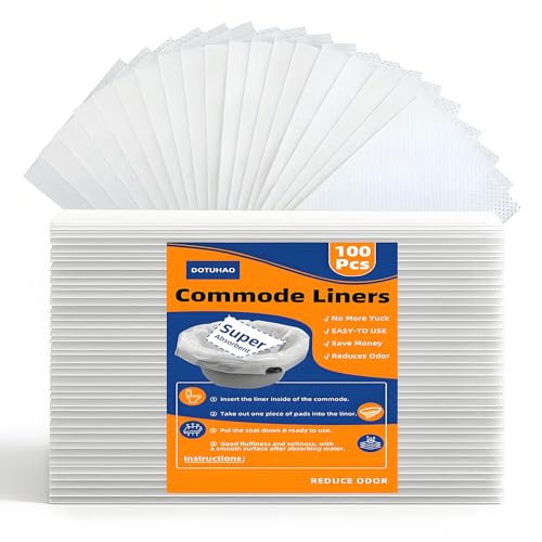 DOTUHAO 100 Pcs Commode Liners, Commode Pads for Disposable Bedside Commode Liners, Adult Chairs, Portable Buckets & Camping Toilet Bags (100PCS)