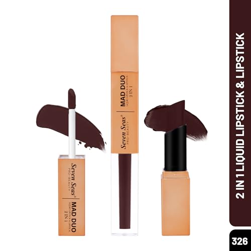 Image of Seven Seas 2in1 Non-Transfer | Smooth Texture | Hydrating | Long Lasting | Water-Proof | Full-Coverage Mad Duo Liquid Lipstick & Lipstick (Espersso, 4ml,3g)