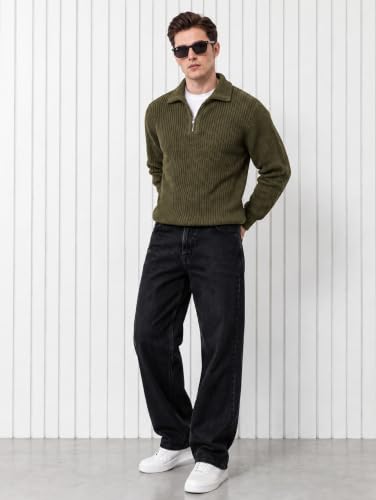 Image of Kvetoo Mens Woolen Sweater for Man Winter Quarter Zipper Knit Sweater Full Sleeve Office Wear Pullover
