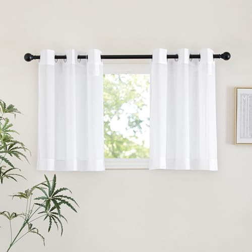 Image of NICETOWN White Short Kitchen Curtains Over Sink 30 inches Long 2 Panels, Grommet Airy Cafe Curtains Cute & Elegant with Light Filtering Window Treatments for Nursery, W42 x L30