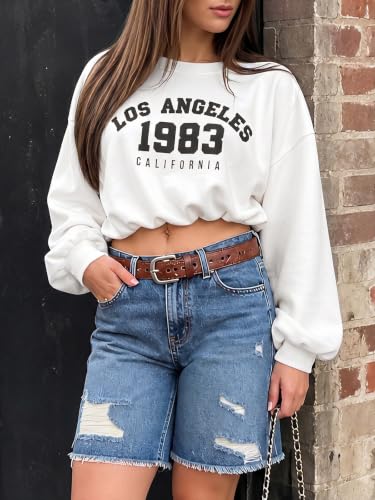 Flowyair Womens Crewneck Sweatshirt Los Angeles Elastic Waist Crop Tops — view 4