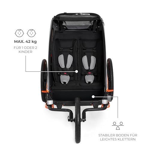 Kinderkraft NAVA 3in1, Kinderwagen, Laufwagen und Fahrradanhänger, für ein oder zwei Kinder (bis 44 kg), Sonnenschutz, zwei unabhängige Bremsen, Aluminiumrahmen, leicht zu falten,Orange