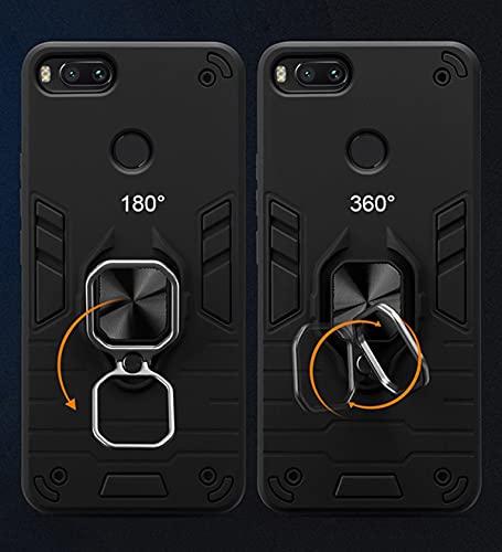 Image of Pikkme D5 Tough Armor Bumper Back Cover Case for Mi A1 |Ring Holder & Kickstand in-Built (Black)