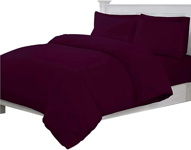 Linens World 200 Thread Count 100% Egyptian Cotton Duvet Quilt Cover Bedding Sets with Pillow cases (Plum, King)