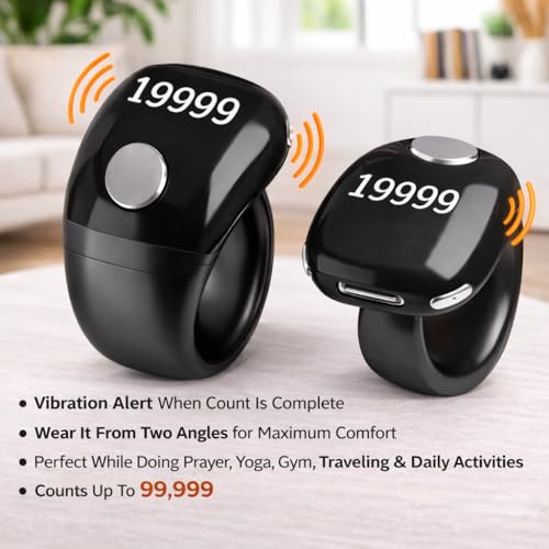 Image of Digital Counter for Chanting Mantra | Naam Jap Counter Ring | Jap Counter Finger with OLED Display (Code S7), Type-C Rechargeable Tally Counter for Mantra,99999 Count, 180 Rotation (Black)