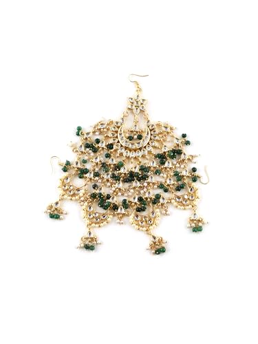 Image of Green Kundan Golden Passa /Paasa /Jhumar /Jhoomar Traditional /Ethnic /Wedding /Nikaah /Hair Jewellery /Hair Accessory for Girls /Women PK-5238