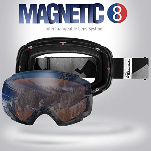 Outdoormaster Ski Goggles Pro - Frameless, Interchangeable Lens 100% Uv400 Protection Snow Goggles For Men & Women (Black Frame Vlt 24% Orange Lens With Revo Silver And Free Protective Case) #TOP1
