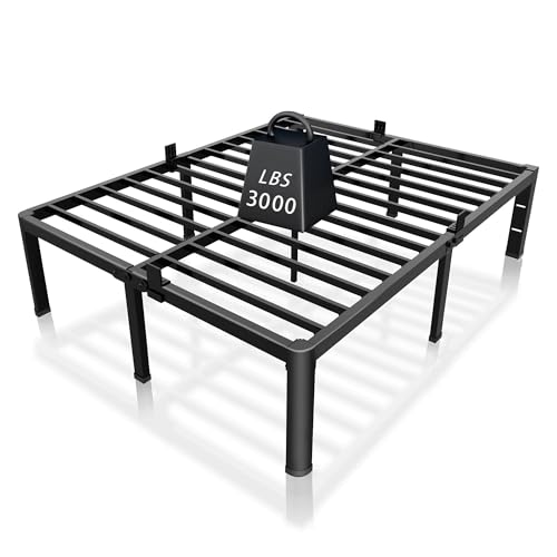 ROIL 12 inch Metal Queen Bed Frame with Rounded Corner and Headboard Hole Mattress Retainers 3500LBS Heavy Duty Steel Slats No Box Spring Needed Platform Noise-Free Easy Assemble