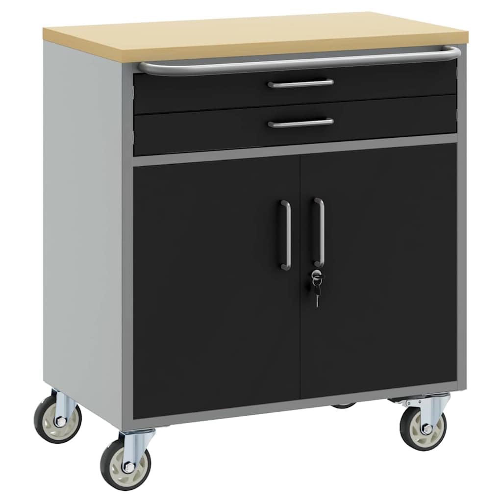 vidaXL Banco de Taller con cajón Negro y Gris 75 x 45 x 85 cm, Taller, Banco de Trabajo Industrial, Banco Modular para Herramientas, Mesa Rectangular Duradera con organización