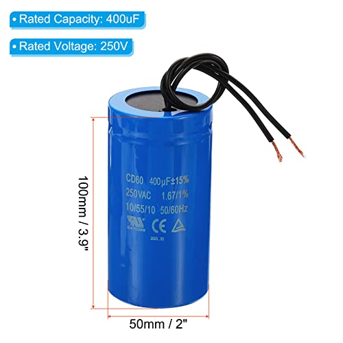PATIKIL CD60 Run Capacitor, 400uF 250VAC 2 Wires 50/60Hz Motor Starting Capacitor for Air Compressor Motor Starts Running