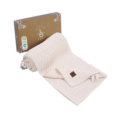 Little Dedi 100% Bio-Baumwolle Babydecke Strick 80x100 cm Naturbeige – GOTS Zertifiziert, Weich und Atmungsaktiv, Ideal für Neugeborene und Säuglinge, Nora