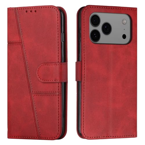 Coque iPhone 17 Pro cuir rouge avec fentes cartes magnétiques