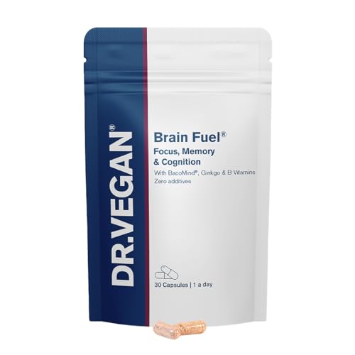 Brain Fuel | Focus Memory and Cognition | Includes Bacopa Monnieri 300mg Ginkgo Biloba 150mg | 30 Vegan Capsules | One-A-Day | DR.Vegan
