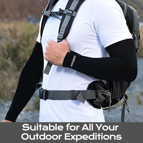 Image of Allextreme Arm Sleeves & Skull Cap Set Reusable UV Dust Protection Pin Mesh Headcap with Hand Cover for Men Women Bike Riding Running Cycling Outdoor Protective Bike Riding Gear (Set of 1, Black)